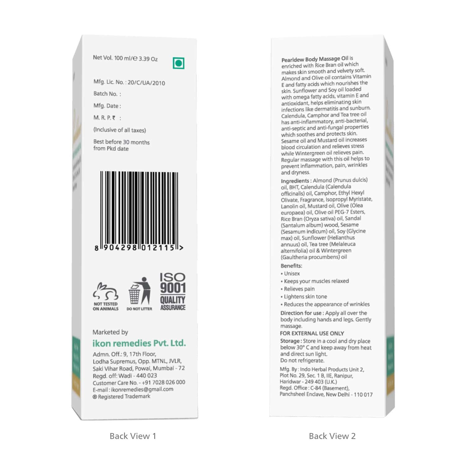 Buy PEARLDEW BODY MASSAGE OIL 100 ML WITH ALMOND OIL & WALNUT OIL