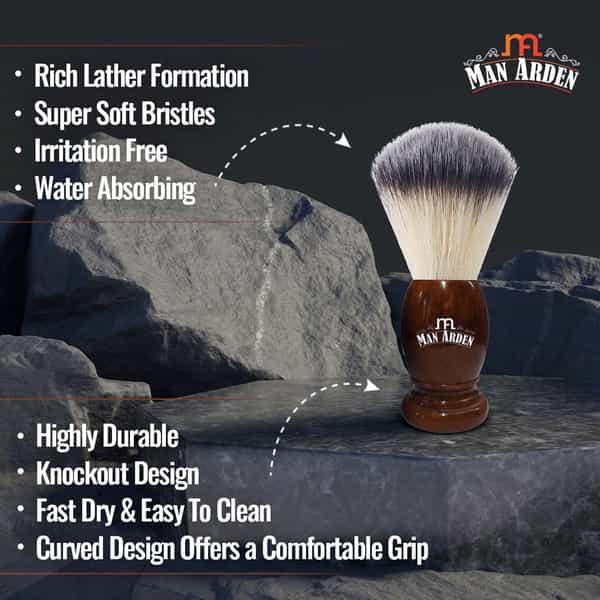 Man Arden Vintage Finish Brown Shaving Brush With Extra Soft Bristles + Shaving Cream 100G