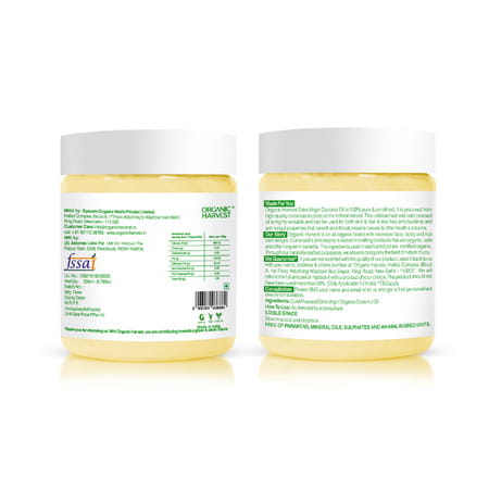 Organic Harvest Extra Virgin Organic 100% Pure - Coconut Oil For Hair & Skin |200ml (Pack Of 2)