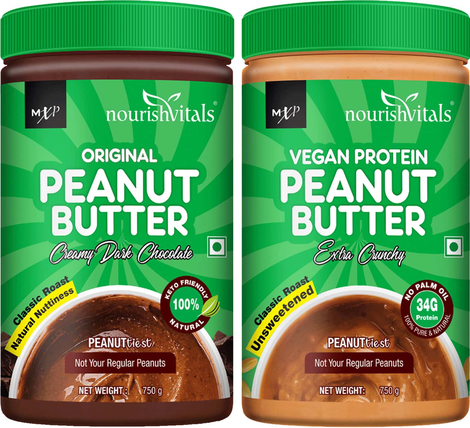 Nourishvitals Combo Original Peanut Butter (Creamy Dark Chocolate Vegan High Protein (750gm Each)