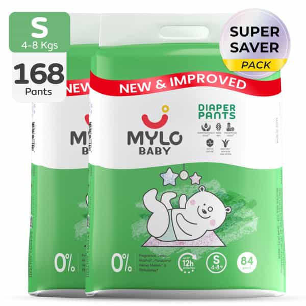 Mylo Baby Diaper Pants Small (S) Size 4-8 Kgs (84 Count) Pack Of 2