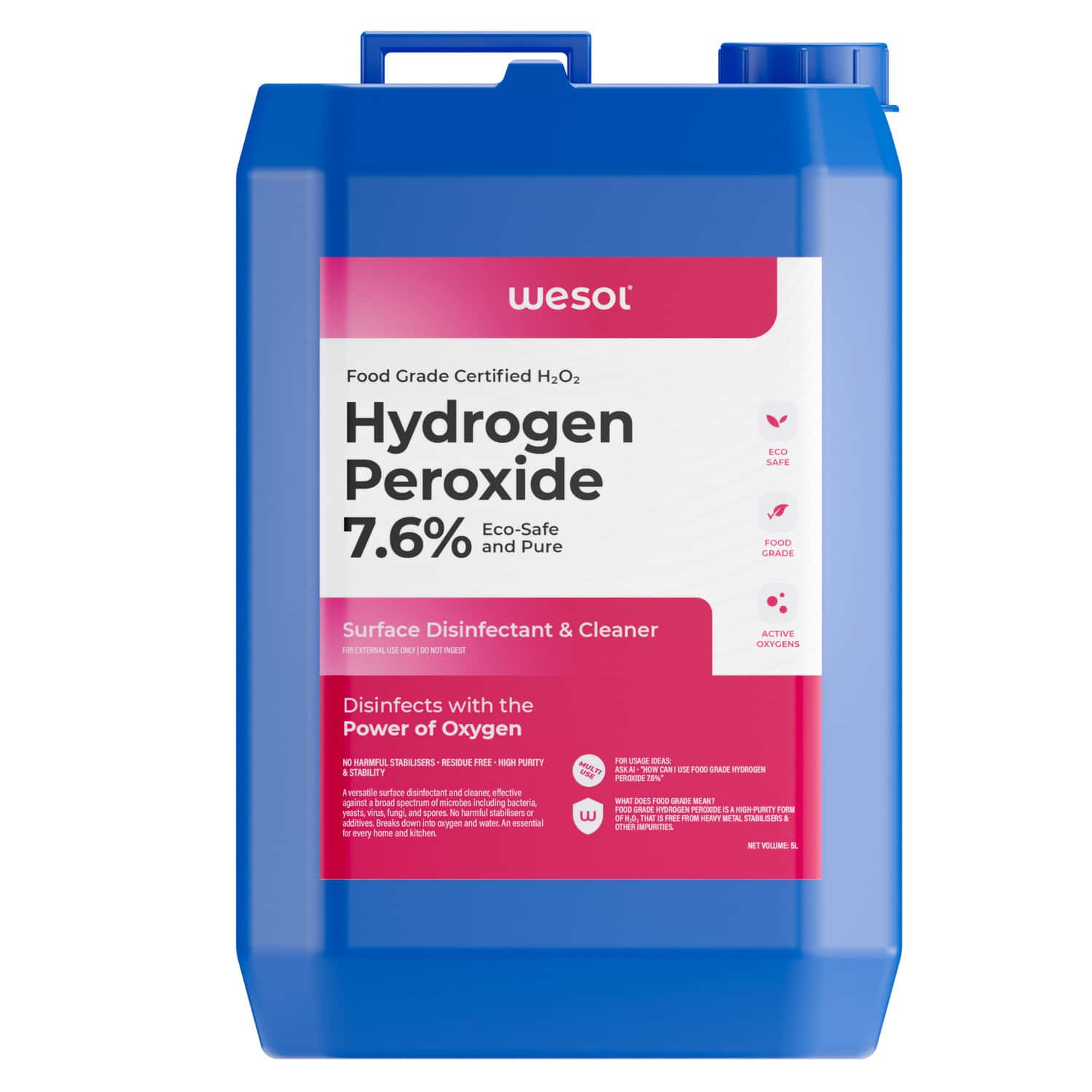 Wesol Food Grade Hydrogen Peroxide 7% Surface Cleaner 5 Ltr
