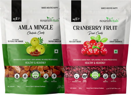 Nourishvitals Healthy Munching Chatpata Amla Mingle Candy+ Cranberry Fruit Dried Candy (200gm Each)