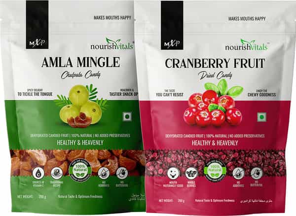 Nourishvitals Healthy Munching Chatpata Amla Mingle Candy+ Cranberry Fruit Dried Candy (200Gm Each)