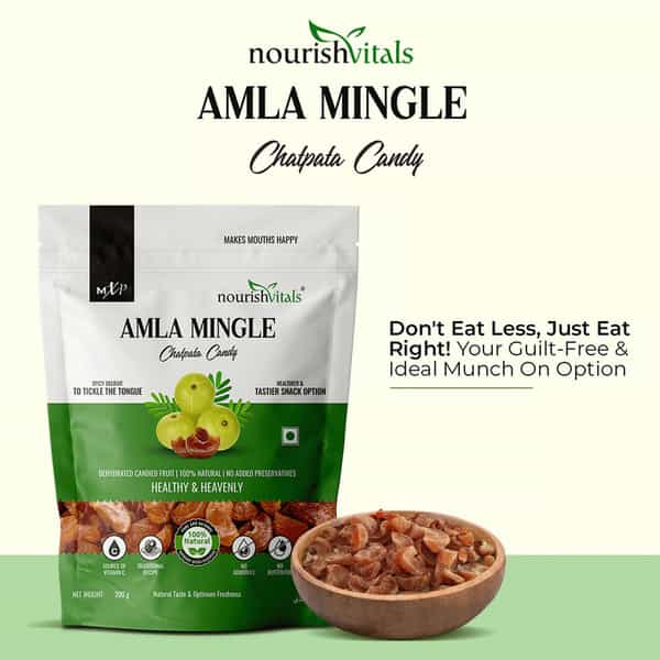 Nourishvitals Healthy Munching Chatpata Amla Mingle Candy+ Cranberry Fruit Dried Candy (200Gm Each)