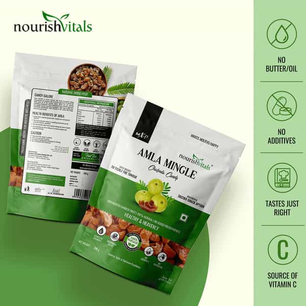 Nourishvitals Healthy Munching Chatpata Amla Mingle Candy+ Cranberry Fruit Dried Candy (200Gm Each)