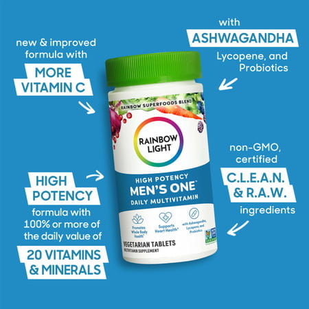 Rainbow Light Mens One High Potency Daily Multivitamin | Vegetarian | 150 Ct. | Package May Vary