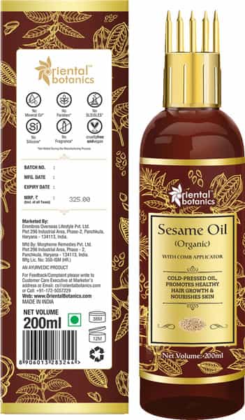 Oriental Botanics Sesame Oil For Hair And Skin Care - With Comb Applicator - 200 Ml