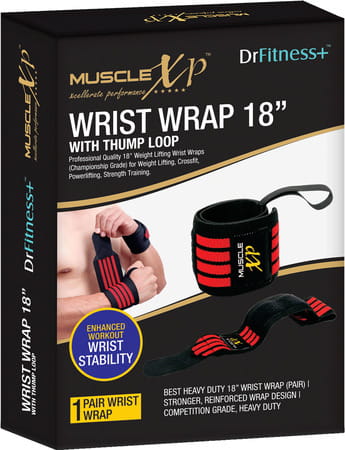 Musclexp Drfitness+ Wrist Band 18" With Thumb Loop Support Strap For Men And Women (Black & Red)