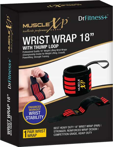 Musclexp Drfitness+ Wrist Band 18" With Thumb Loop Support Strap For Men And Women (Black & Red)