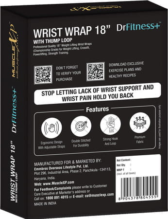 Musclexp Drfitness+ Wrist Band 18" With Thumb Loop Support Strap For Men And Women (Black & Red)