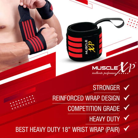 Musclexp Drfitness+ Wrist Band 18" With Thumb Loop Support Strap For Men And Women (Black & Red)