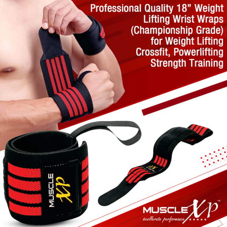 Musclexp Drfitness+ Wrist Band 18" With Thumb Loop Support Strap For Men And Women (Black & Red)