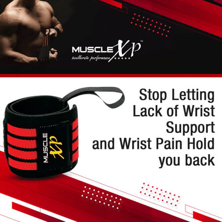 Musclexp Drfitness+ Wrist Band 18" With Thumb Loop Support Strap For Men And Women (Black & Red)