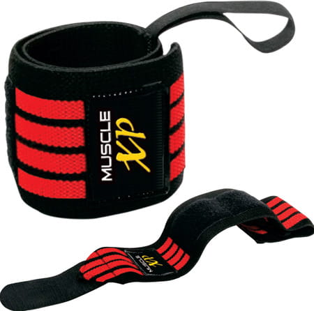 Musclexp Drfitness+ Wrist Band 18" With Thumb Loop Support Strap For Men And Women (Black & Red)