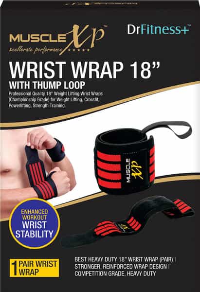 Musclexp Drfitness+ Wrist Band 18" With Thumb Loop Support Strap For Men And Women (Black & Red)