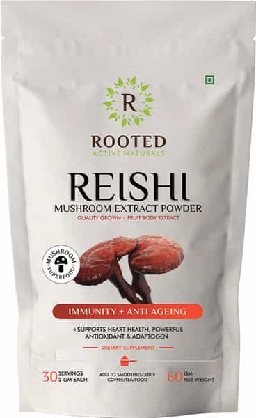 Rooted Actives - Reishi Mushroom Extract Powder - Pure Fruit Body Extract- 60Gm