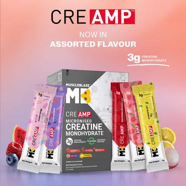 Muscleblaze Micronised Creatine Monohydrate Creamp Powder Assorted Flavours (15 Sachets | 4G Each)