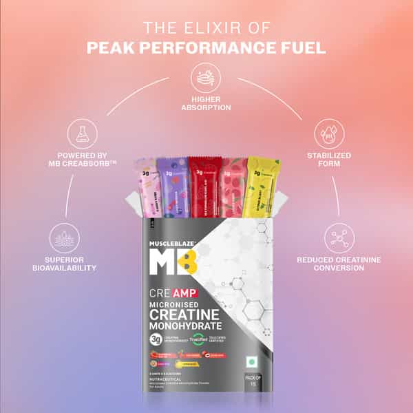 Muscleblaze Micronised Creatine Monohydrate Creamp Powder Assorted Flavours (15 Sachets | 4G Each)