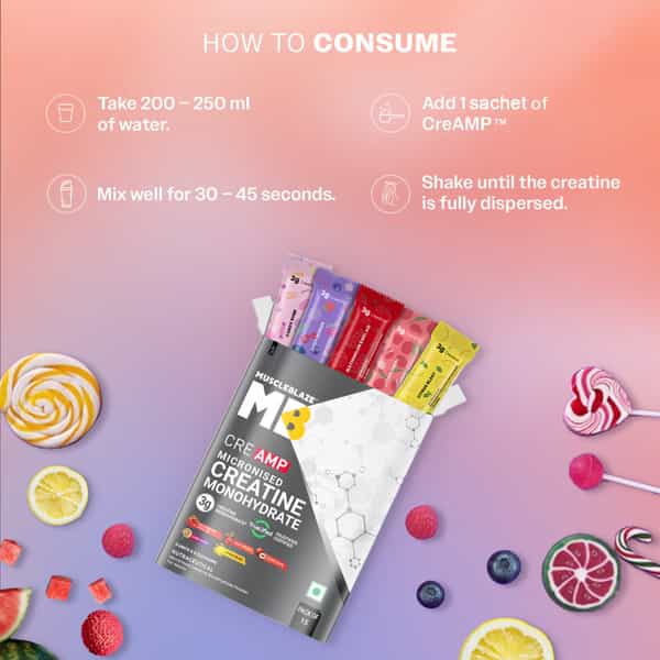 Muscleblaze Micronised Creatine Monohydrate Creamp Powder Assorted Flavours (15 Sachets | 4G Each)