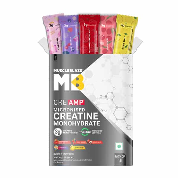 Muscleblaze Micronised Creatine Monohydrate Creamp Powder Assorted Flavours (15 Sachets | 4G Each)