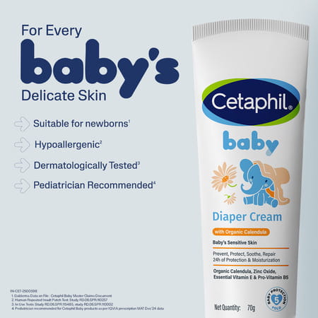 Cetaphil Baby Diaper Cream | With Organic Calendula, Vitamin B5 & Vitamin E | 70 Gm