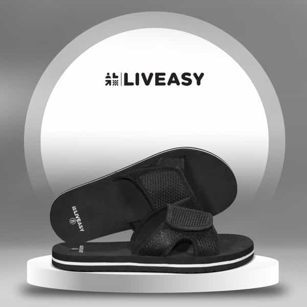 Liveasy Essentials Men's Diabetic & Orthopedic Velcro Slippers - Black - Size Uk 10