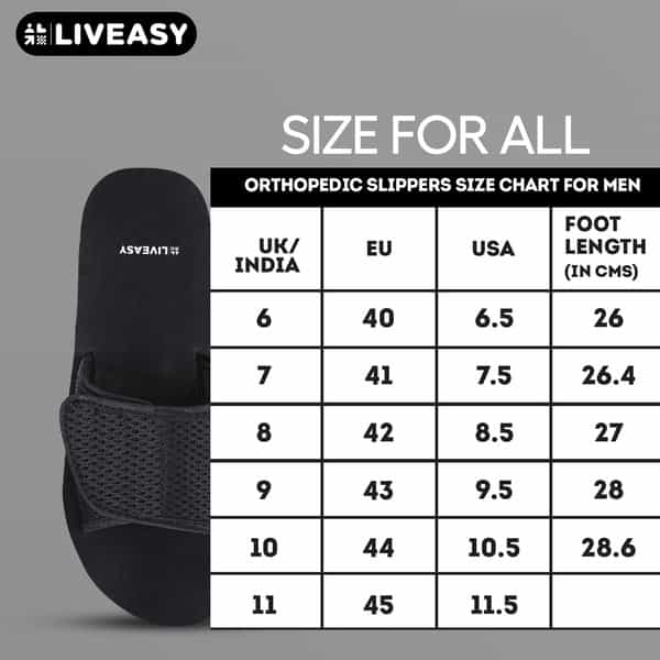 Liveasy Essentials Men's Diabetic & Orthopedic Velcro Slippers - Black - Size Uk 10