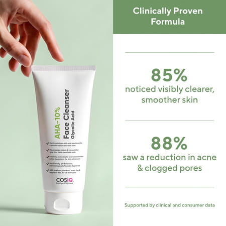 Cos-Iq Aha Glycolic Acid 10% Face Cleanser | Face Wash For Acne & Pimple| Men & Women 100 Ml