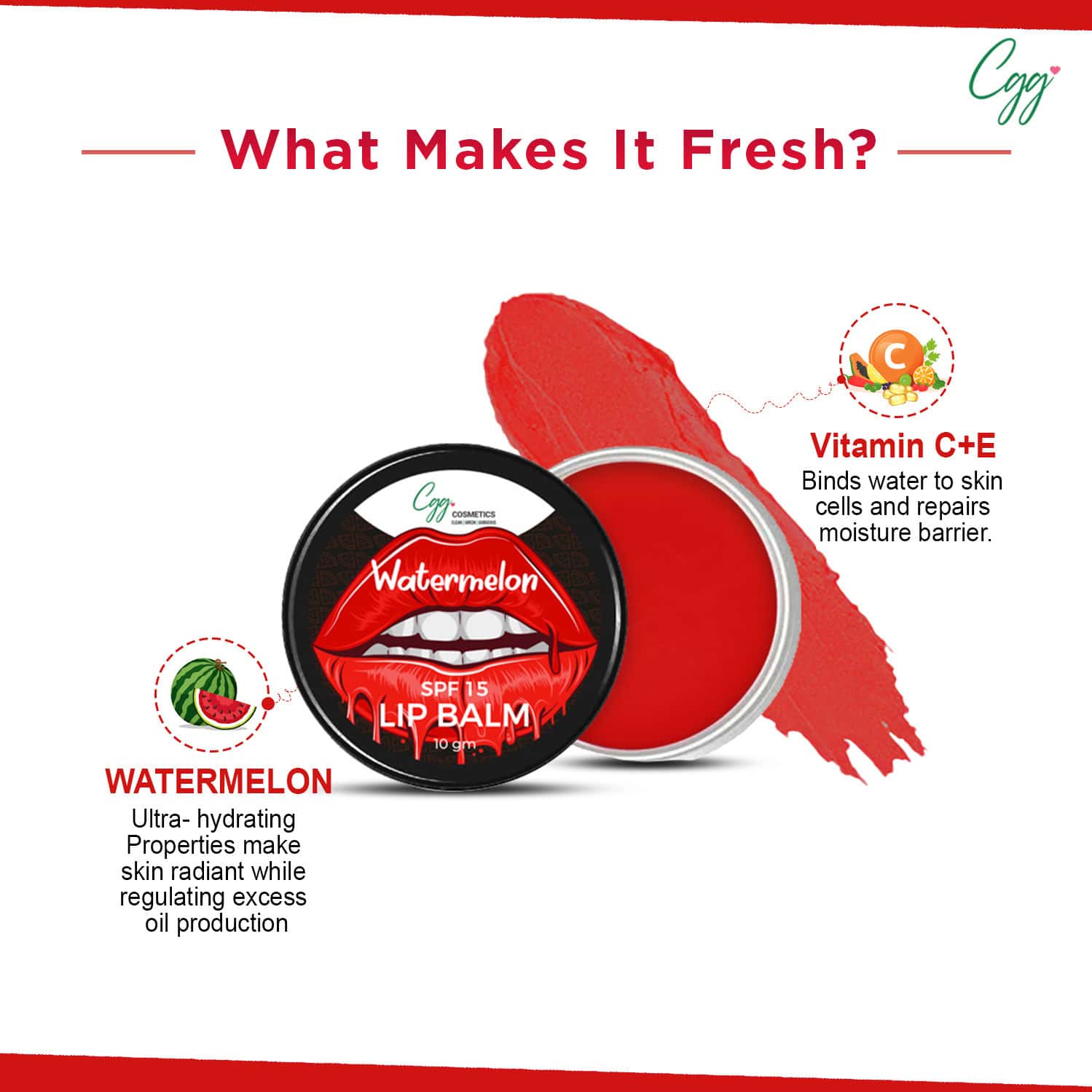 Buy CGG COSMETICS WATERMELON LIP BALMSPF15SOFT & NATURAL PINK LIPS