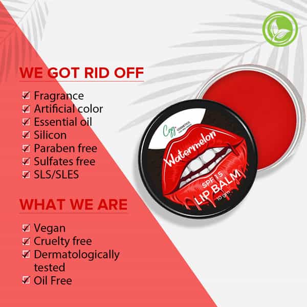 Cgg Cosmetics Watermelon Lip Balm|Spf15|Soft & Natural Pink Lips| Vit C+E|Fades Lip Pigmentation|10G