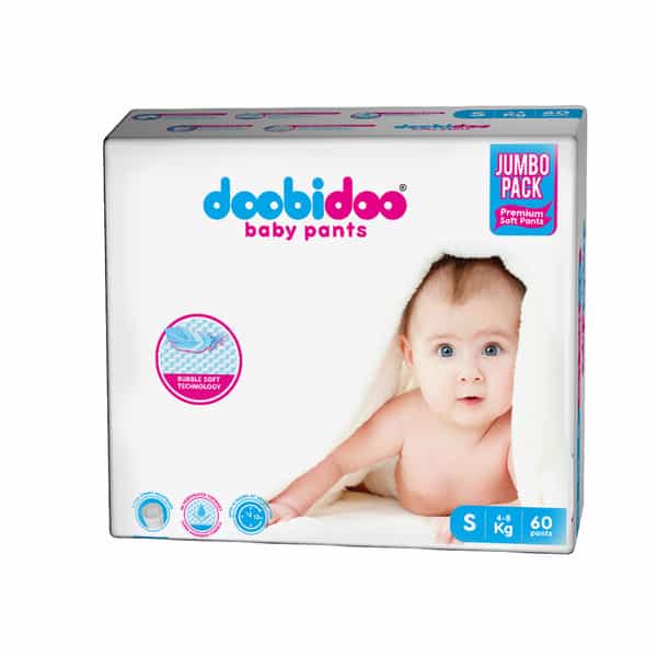 Doobidoo Baby Pants - Small Size Diapers (120 Count) - With Anti Leak Side Cuffs (4-8 Kgs)