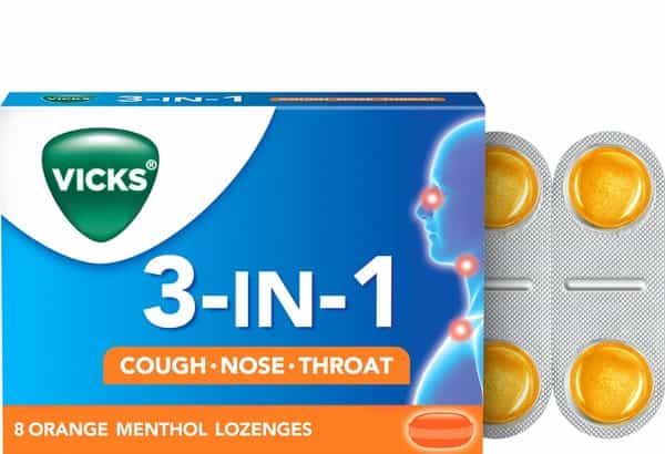 Vicks 3 In 1 Orange Menthol Box Of 8 Lozenges