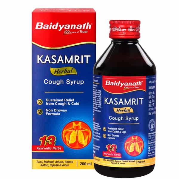Baidyanath Ayurved Kasamrit Cough Syrup 200Ml | Non-Drowsy Herbal Formula