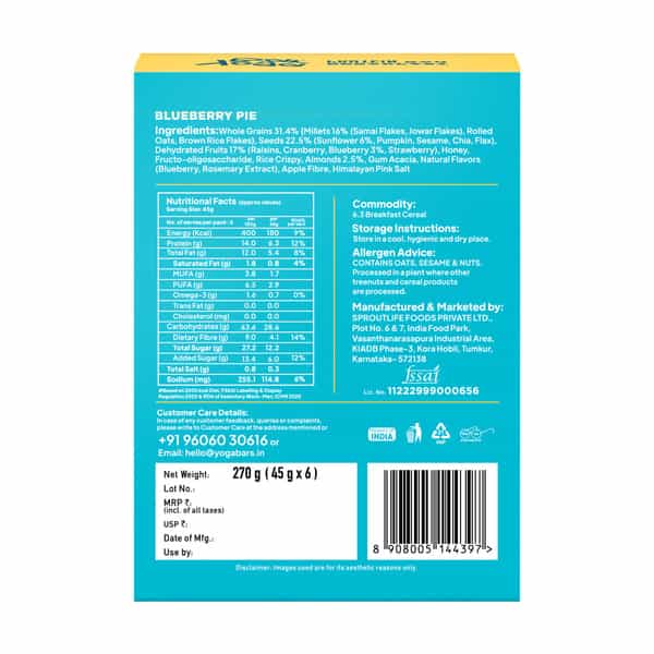 Yoga Bar Blueberry Pie Breakfast Protein Bar 45G