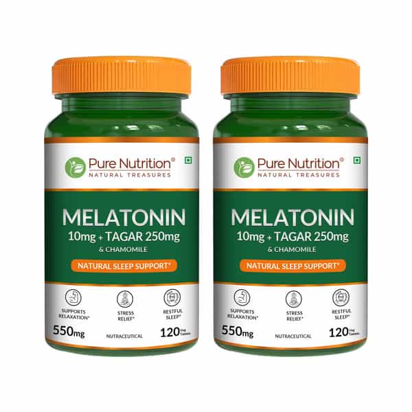 Pure Nutrition Melatonin 10 Mg With 250 Mg Tagar & Chamomile 120 Tabs Pn 2.0