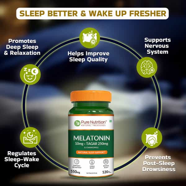 Pure Nutrition Melatonin 10 Mg With 250 Mg Tagar & Chamomile 120 Tabs Pn 2.0