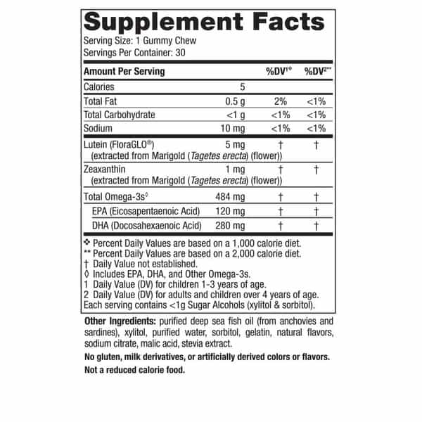 Nordic Naturals Children's Eye 30 Gummy 484 Mg Omega 3 Fish Oil Epa & Dha With Lutein & Zeaxanthin