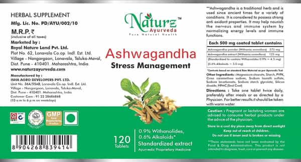 Naturz Ayurveda Ashwagandha 120 Tablets