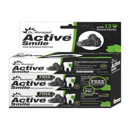 Active Smile Charcoal Toothpaste With Bamboo Brush 100gms Pack Of 6