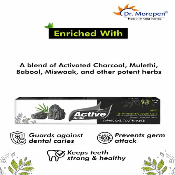Active Smile Charcoal Toothpaste With Bamboo Brush 100Gms Pack Of 6