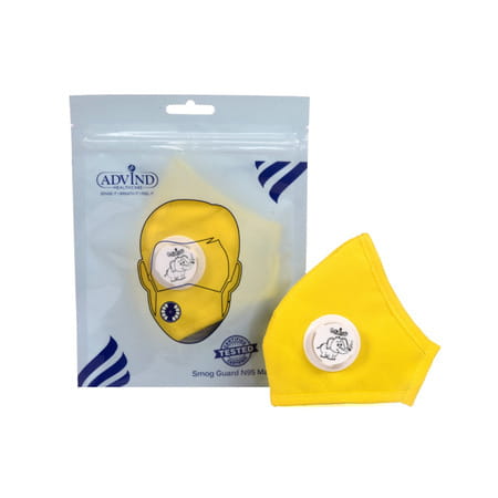 Advind Healthcare Smog Guard N95 Kids Mask With One Valve S (6-10 Years) - Yellow Pack Of 3