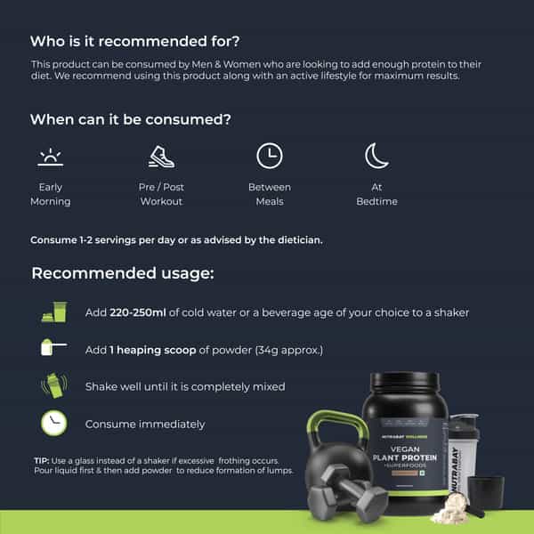 Nutrabay Wellness Vegan Plant Protein Powder + Superfoods Rich Chocolate - 1Kg