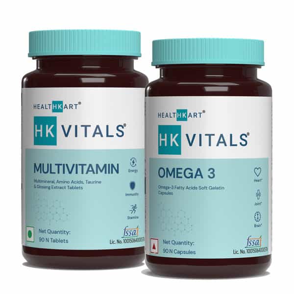 Hk Vitals Multivitamin + Omega 3 Fish Oil Supplement | Unflavoured 90 Tablets (Pack Of 2)