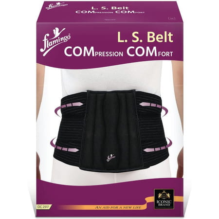 Flamingo Lumbar Sacro Com-Com Belt For Back Pain With Dual Adjustable Strap|Unisex|Xxl Back (Black)