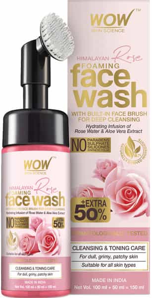 Wow Skin Science Himalayan Rose Foaming Face Wash With Built-In Face Brush - 150 Ml