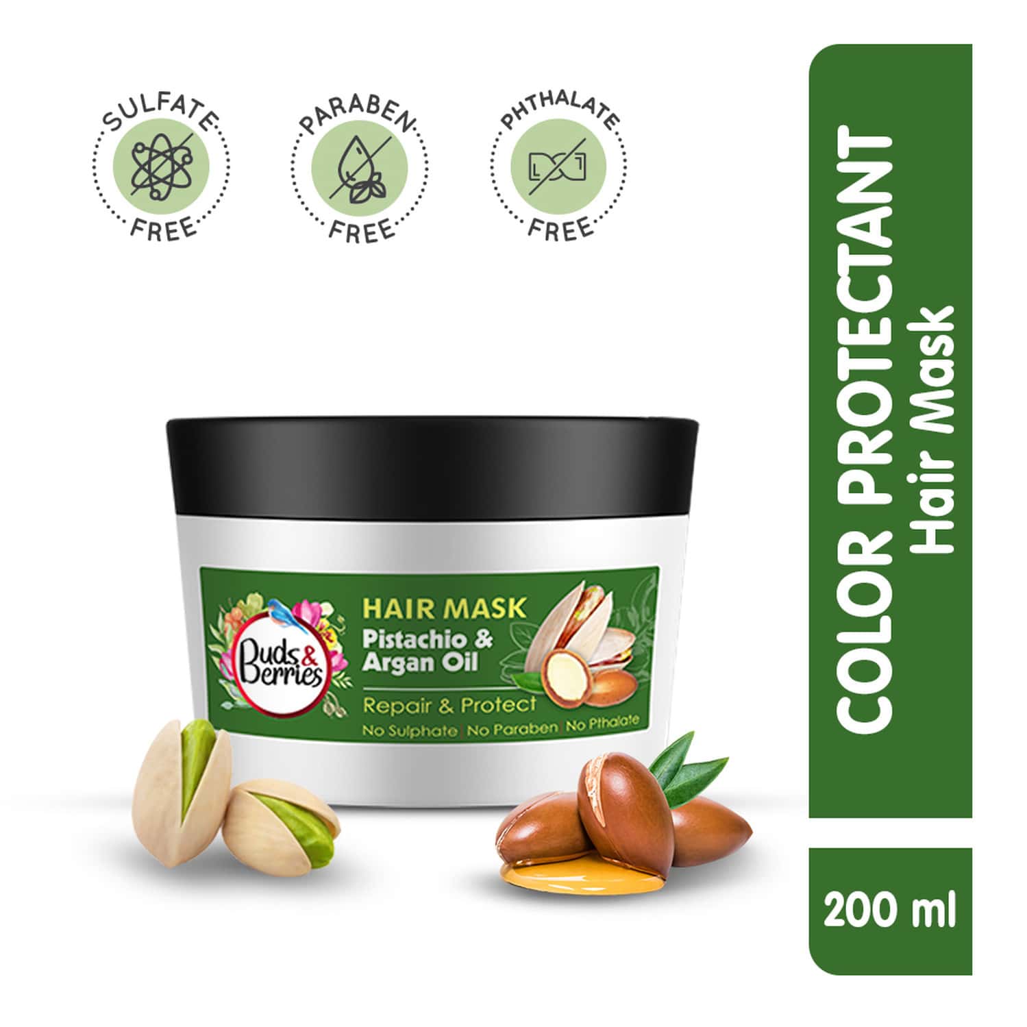 Buds & Berries Color Protectant Hair Mask With Pistachio And Argan Oil (200 Ml)