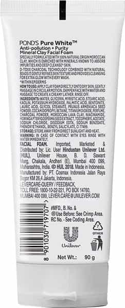 Pond's Pure White Mineral Clay Anti Pollution Purity Face Wash Foam- 90 G