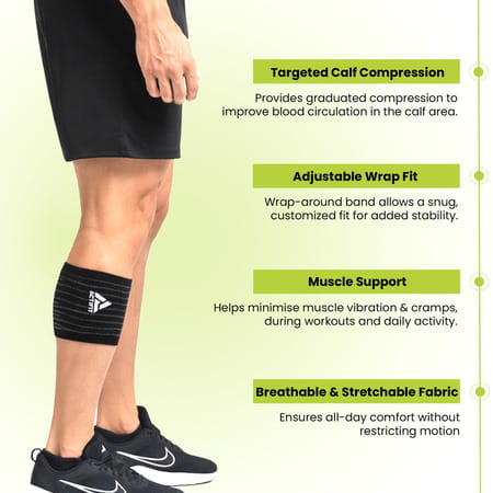 Actifit Calf Support With Adjustable Band - Compression Brace - Pain Relief Sports Gym - Free Size