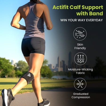 Actifit Calf Support With Adjustable Band - Compression Brace - Pain Relief Sports Gym - Free Size